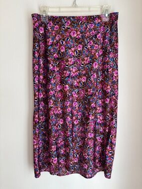 J. Crew women’s Floral Midi satin colorful Skirt Pink purple Brown silky MED EUC